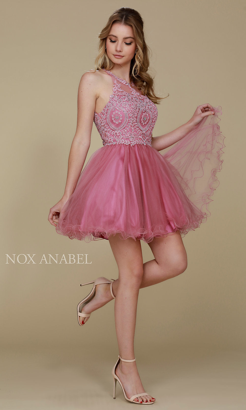 Narianna-Short Babydoll Homecoming Dress with Beading
